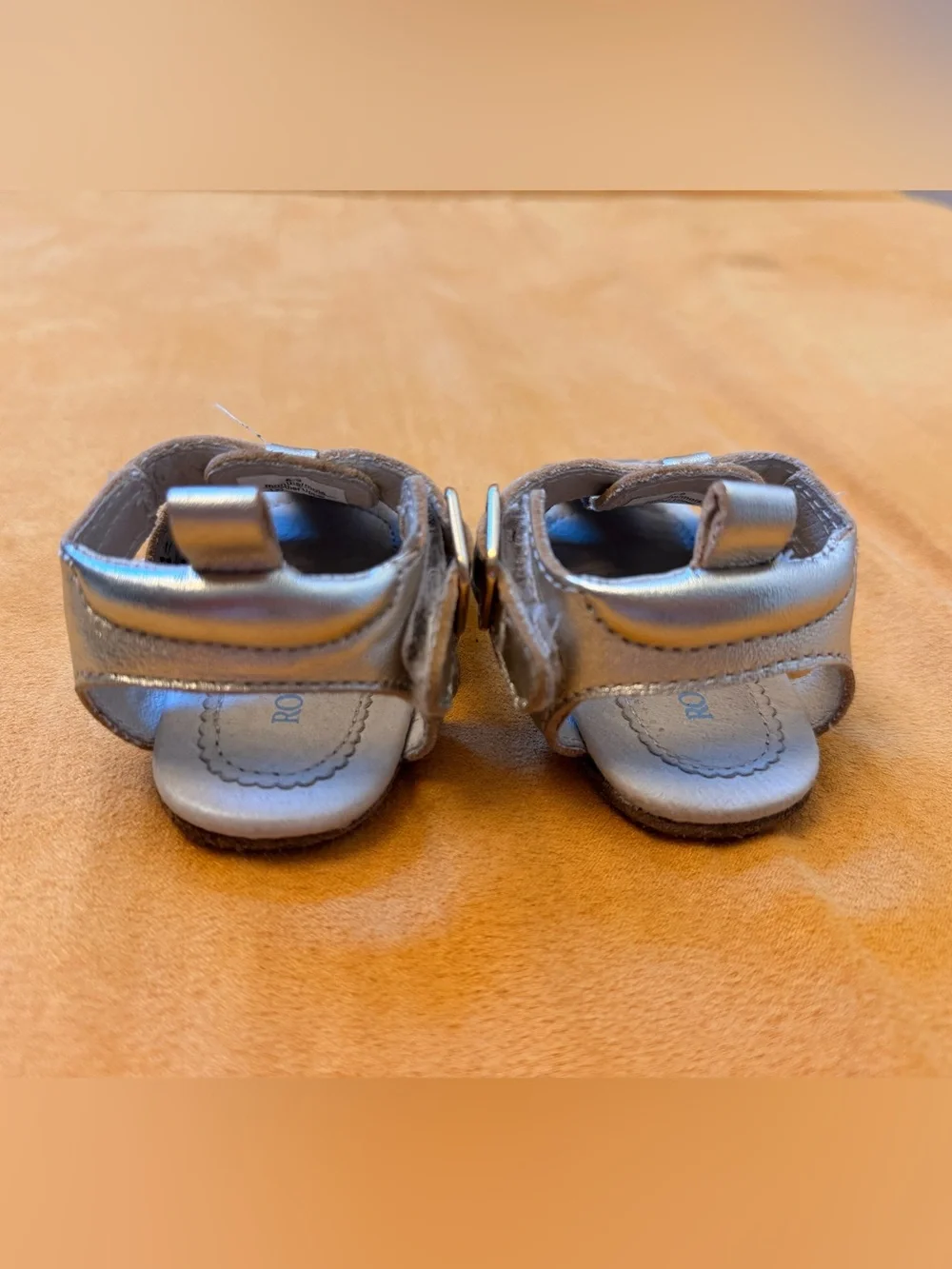 Robeez Metallic Goldish Silver Baby Sandals with Floral Cutouts